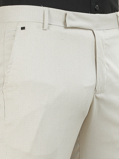 Formal Trouser for Men | Breathable & Soft with Color Fastness Regular Fit Cotton Blend Fabric Checkered Pattern Hook & Bar Closure