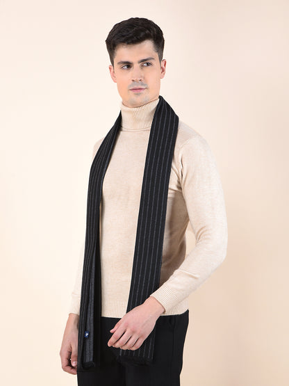 Men Black Striped Winter Warm Casual Muffler