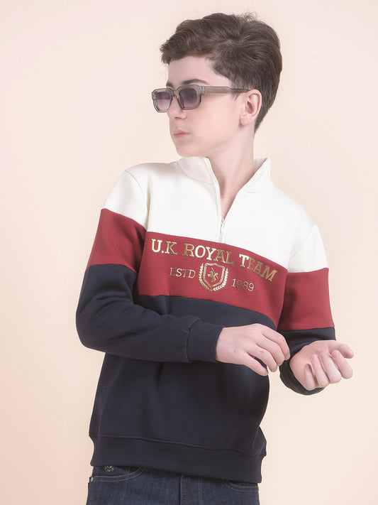 Casual Sweatshirt for Boys l Breathable & Soft with Color Fastness Regular Fit Mock Neck Fleece Fabric Colourblocked Pattern