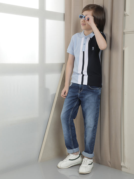 Casual T-Shirt for Boys l Breathable & Soft with Color Fastness Regular Fit Polo Neck Polycotton Fabric Striped Pattern