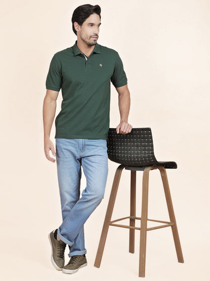 T-Shirt for Men | Breathable & Soft with Color Fastness Regular Fit Polo Neck Poly Cotton Fabric Solid Pattern