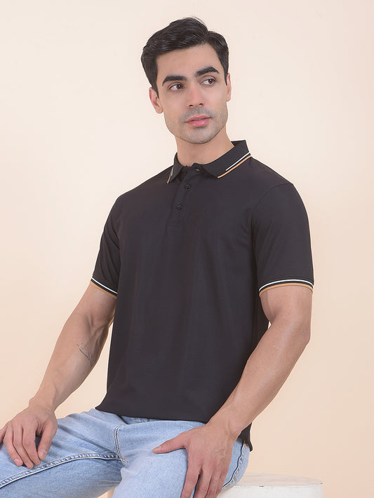 T-Shirt for Men | Breathable & Soft with Color Fastness Regular Fit Polo Neck Nylon Fabric Solid Pattern