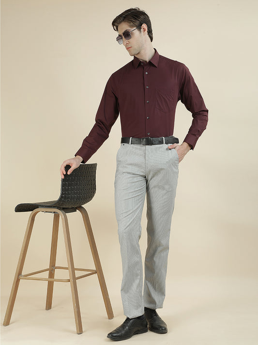 Formal Trouser for Men | Breathable & Soft with Color Fastness Regular Fit Cotton Blend Fabric Checkered Pattern Hook & Bar Closure