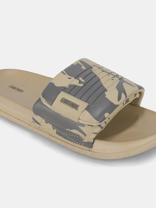 Men's Beige Colourblock Sliders