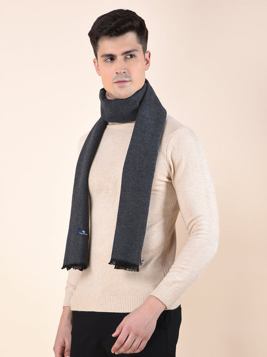 Men Dark Grey Brown Solid Winter Warm Casual Muffler