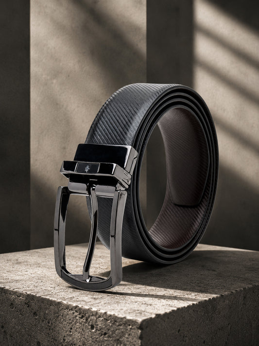 Men's Textured Black Brown Reversible Formal Belt