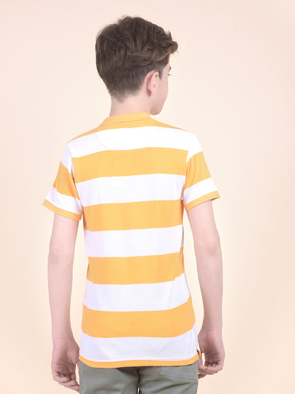 Casual T-Shirt for Boys l Breathable & Soft with Color Fastness Regular Fit Polo Neck Polycotton Fabric Striped Pattern