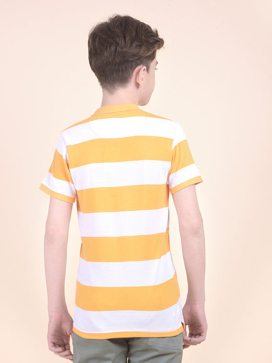 Casual T-Shirt for Boys l Breathable & Soft with Color Fastness Regular Fit Polo Neck Polycotton Fabric Striped Pattern