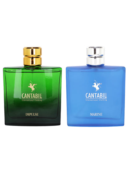 Cantabil Luxury Long Lasting Impulse & Marine Perfume for Men & Women | 2x100ml with Lemon, Jasmine & Musk | Eau De Parfum