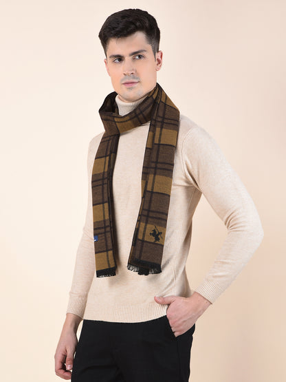 Men Brown Checkered Winter Warm Casual Muffler