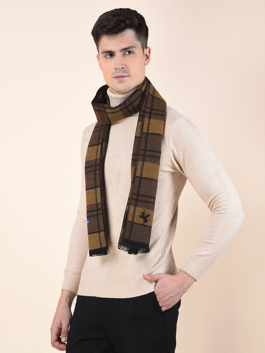 Men Brown Checkered Winter Warm Casual Muffler