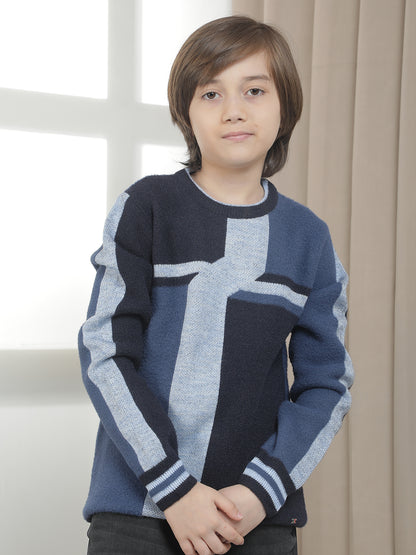 Casual Sweater for Kids l Breathable & Soft with Color Fastness Regular Fit Round Neck Colourblocked Pattern Woolen Fabric