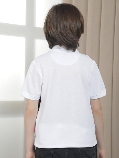 Casual T-Shirt for Boys l Breathable & Soft with Color Fastness Regular Fit Polo Neck Polycotton Fabric Colourblocked Pattern