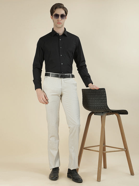 Formal Trouser for Men | Breathable & Soft with Color Fastness Regular Fit Cotton Blend Fabric Checkered Pattern Hook & Bar Closure
