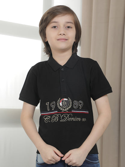 Casual T-Shirt for Boys l Breathable & Soft with Color Fastness Regular Fit Polo Neck Polycotton Fabric Embroidered Pattern