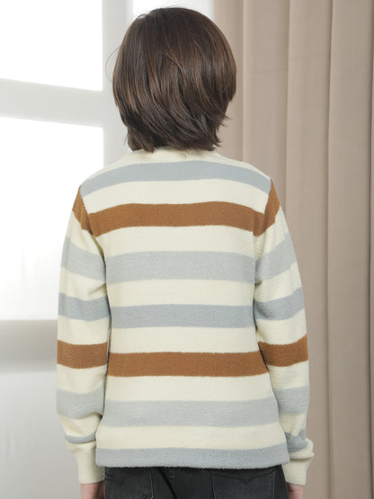Casual Sweater for Kids l Breathable & Soft with Color Fastness Regular Fit Round Neck Striped Pattern Woolen Fabric