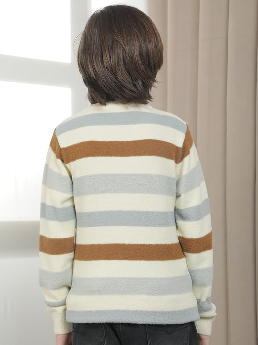Casual Sweater for Kids l Breathable & Soft with Color Fastness Regular Fit Round Neck Striped Pattern Woolen Fabric