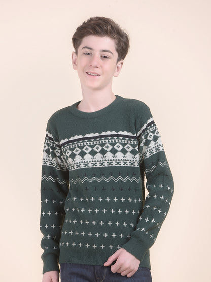 Casual Sweater for Kids l Breathable & Soft with Color Fastness Regular Fit Round Neck Woven Pattern Woolen Fabric