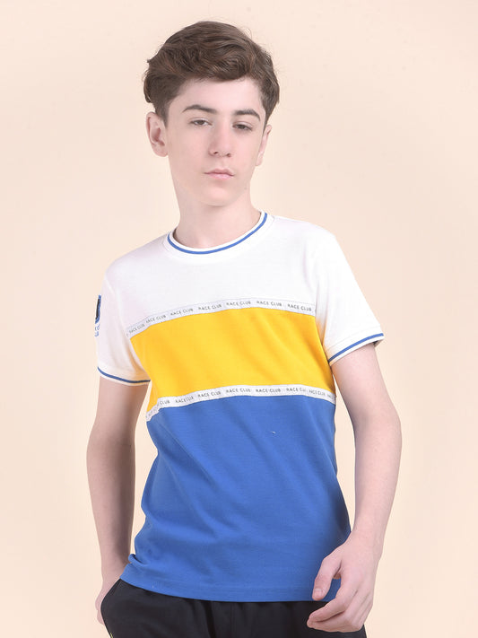 Casual T-Shirt for Boys l Breathable & Soft with Color Fastness Regular Fit Round Neck Polycotton Fabric  Pattern Colourblocked