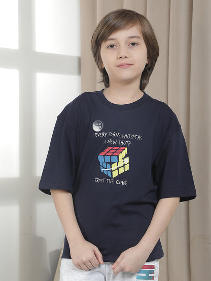Casual T-Shirt for Boys l Breathable & Soft with Color Fastness Regular Fit Round Neck Polycotton Fabric Printed Pattern