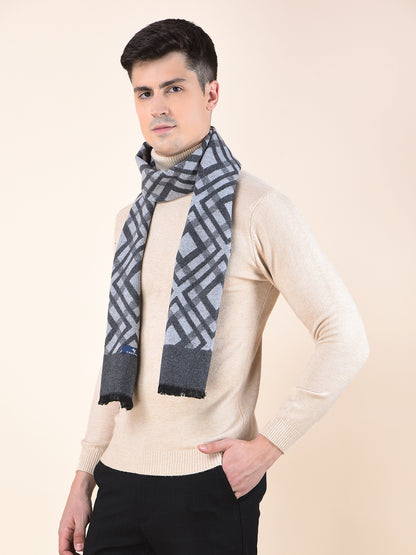 Men Grey Checkered Winter Warm Casual Muffler