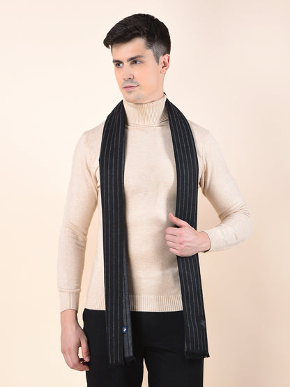 Men Black Striped Winter Warm Casual Muffler