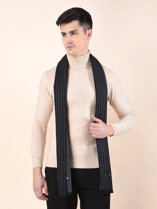 Men Black Striped Winter Warm Casual Muffler