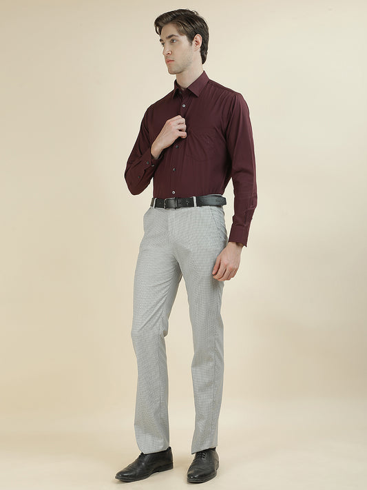 Formal Trouser for Men | Breathable & Soft with Color Fastness Regular Fit Cotton Blend Fabric Checkered Pattern Hook & Bar Closure