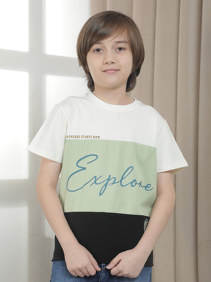 Casual T-Shirt for Boys l Breathable & Soft with Color Fastness Regular Fit Round Neck Cotton Blend Fabric ColourBlocked Pattern