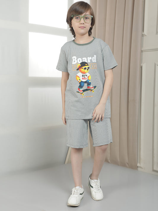 Casual Bermuda for Boys l Breathable & Soft with Color Fastness Regular Fit Poly Cotton Fabric Drawstring Closure Striped Pattern
