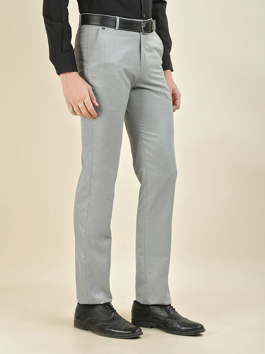 Formal Trouser for Men | Breathable & Soft with Color Fastness Regular Fit Cotton Blend Fabric Textured Pattern Hook & Bar Closure