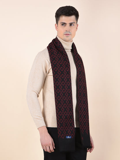 Men Maroon Printed Winter Warm Casual Muffler