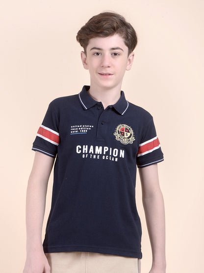 Casual T-Shirt for Boys l Breathable & Soft with Color Fastness Regular Fit Polo Neck Polycotton Fabric Printed Pattern