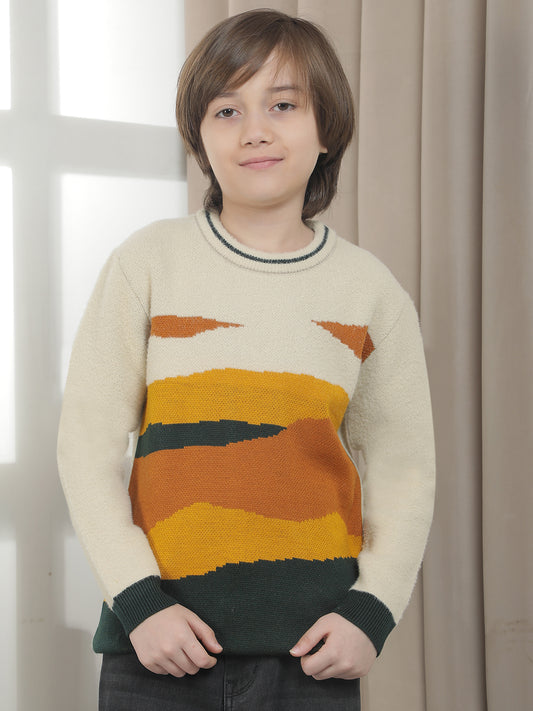 Casual Sweater for Kids l Breathable & Soft with Color Fastness Regular Fit Round Neck Colourblocked Pattern Woolen Fabric