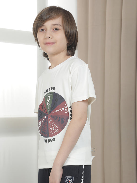 Casual T-Shirt for Boys l Breathable & Soft with Color Fastness Regular Fit Round Neck Cotton Blend Fabric Printed Pattern