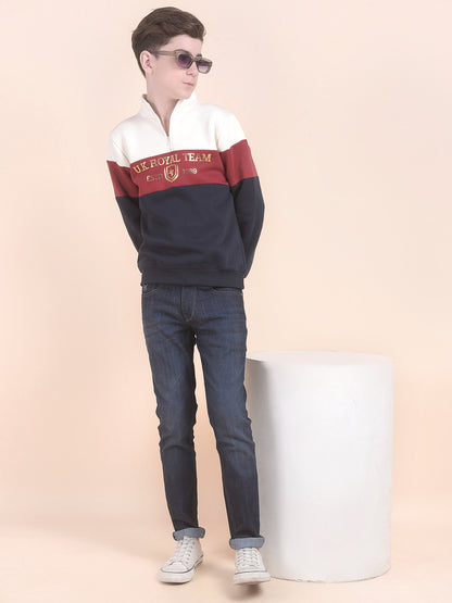 Casual Sweatshirt for Boys l Breathable & Soft with Color Fastness Regular Fit Mock Neck Fleece Fabric Colourblocked Pattern