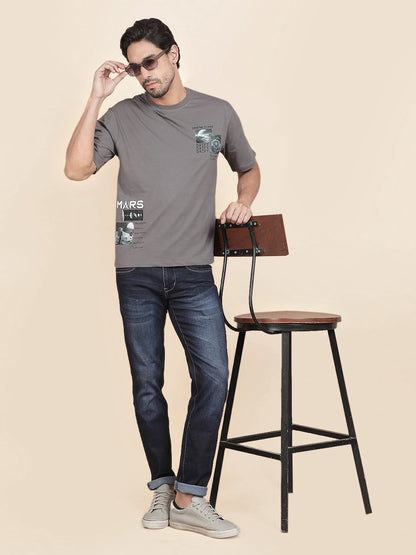 T-Shirt for Men | Breathable & Soft with Color Fastness Regular Fit Round Neck Poly Cotton Fabric Printed Pattern