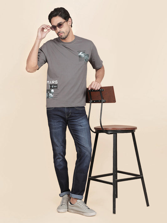 T-Shirt for Men | Breathable & Soft with Color Fastness Regular Fit Round Neck Poly Cotton Fabric Printed Pattern