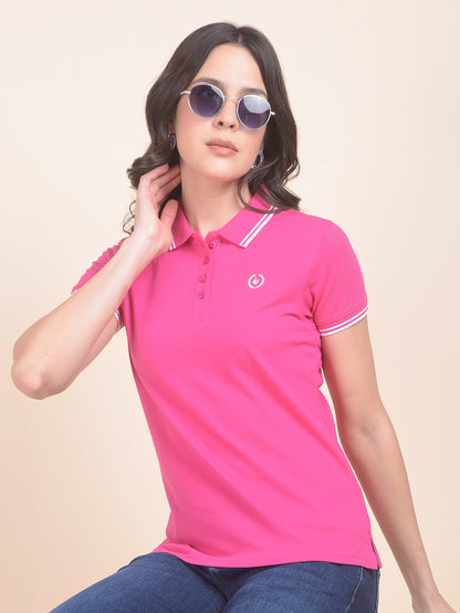 T-Shirt for Women | Breathable & Soft with Color Fastness Regular Fit Polo Neck Poly Cotton Fabric Solid Pattern