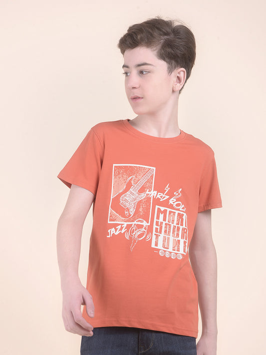 Casual T-Shirt for Boys l Breathable & Soft with Color Fastness Regular Fit Round Neck Cotton Blend Fabric Printed Pattern