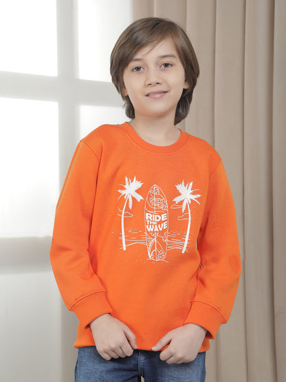 Casual Sweatshirt for Boys l Breathable & Soft with Color Fastness Regular Fit Round Neck Fleece Fabric Printed Pattern