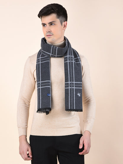 Men Grey Checkered Winter Warm Casual Muffler