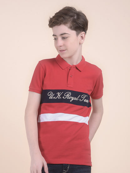 Casual T-Shirt for Boys l Breathable & Soft with Color Fastness Regular Fit Polo Neck Polycotton Fabric ColourBlocked Pattern