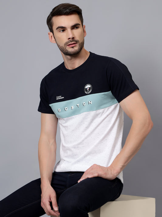 T-Shirt for Men | Breathable & Soft with Color Fastness Regular Fit Round Neck Poly Cotton Fabric Colour Block Pattern