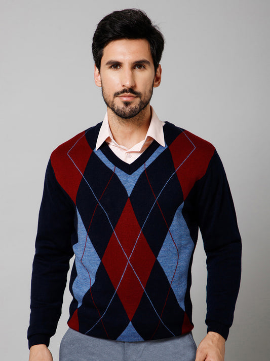 Sweater for Men l Winter Wear Acrylic Fabric Pull-On Closure V-Neck Regular Fit Color Block Pattern