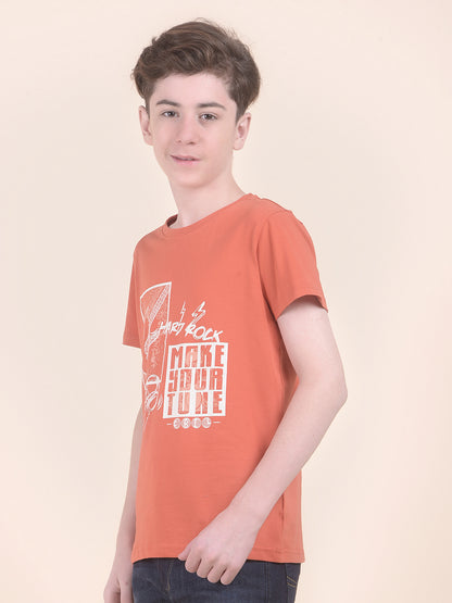Casual T-Shirt for Boys l Breathable & Soft with Color Fastness Regular Fit Round Neck Cotton Blend Fabric Printed Pattern