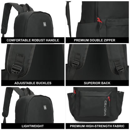 17 Litre Laptop Backpack Upto 18 inchs Laptop for School, Office, College & Travel Bag for Men and Women (Black) | 2 Compartments, Side Pocket, Padded Shoulder Strap, Smooth-Glide Zippers