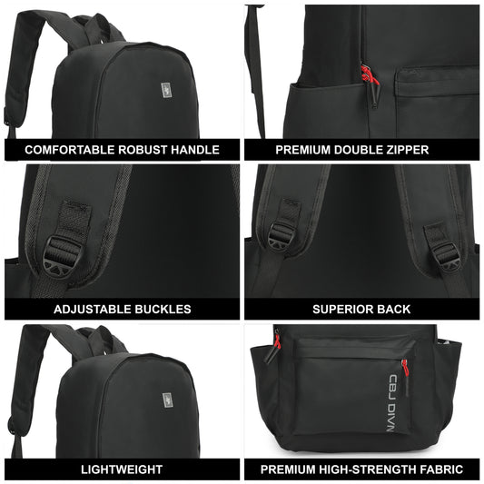 17 Litre Laptop Backpack Upto 18 inchs Laptop for School, Office, College & Travel Bag for Men and Women (Black) | 2 Compartments, Side Pocket, Padded Shoulder Strap, Smooth-Glide Zippers