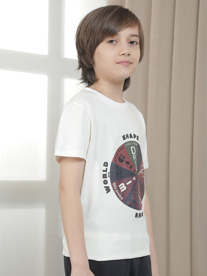 Casual T-Shirt for Boys l Breathable & Soft with Color Fastness Regular Fit Round Neck Cotton Blend Fabric Printed Pattern