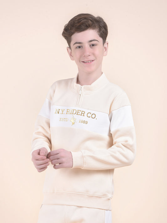 Casual Sweatshirt for Boys l Breathable & Soft with Color Fastness Regular Fit Mock Neck Fleece Fabric Printed Pattern